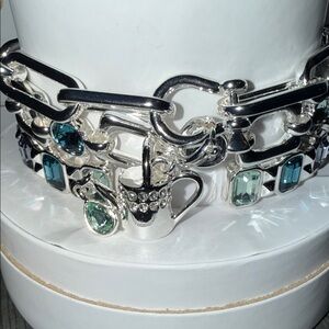 Silver Charm Bracelet with Teal & Aqua Gemstones